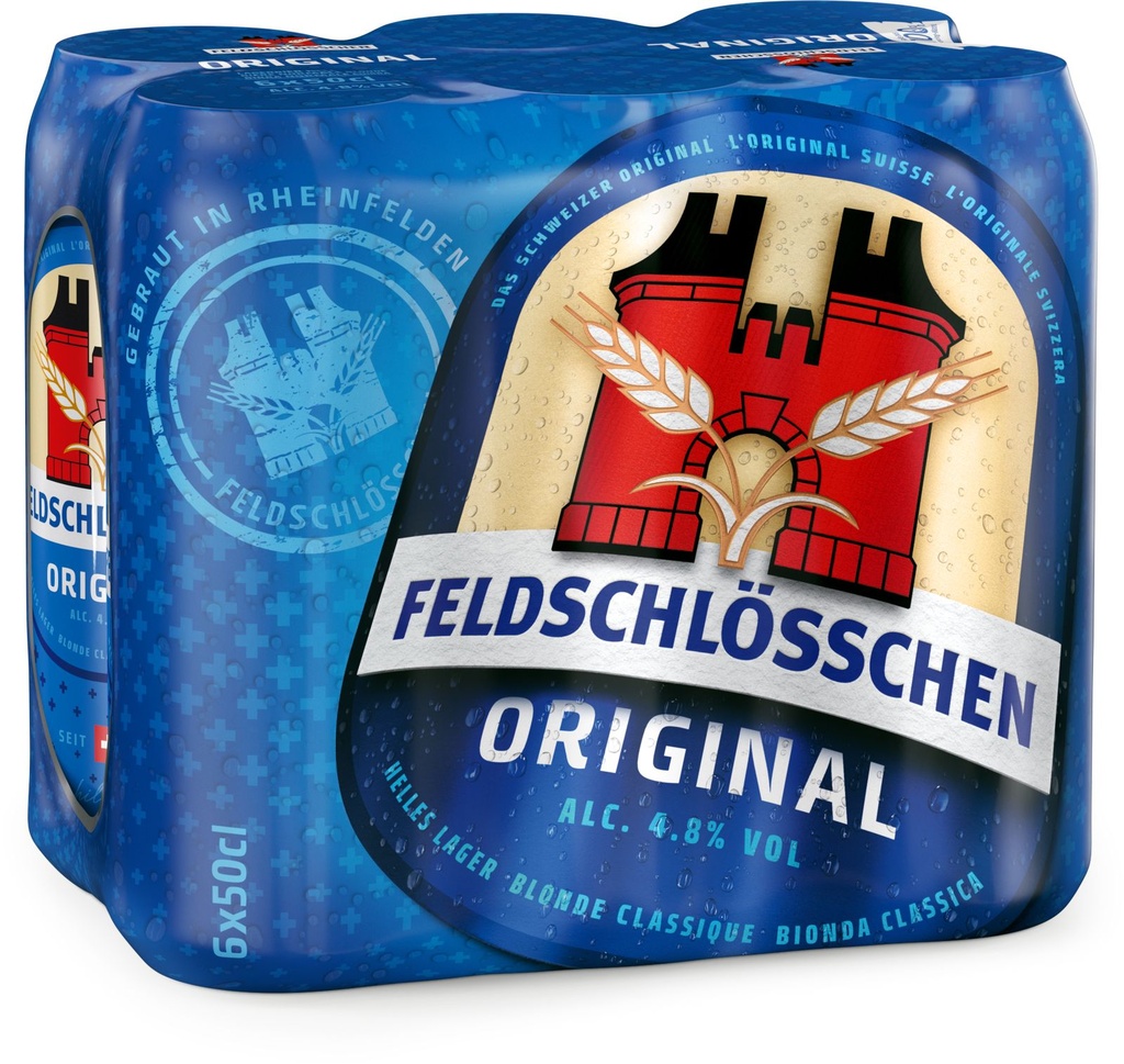 Feldschlösschen Original Biére Tray 4 x 6 x 0,5 l Cannette Alu jetable