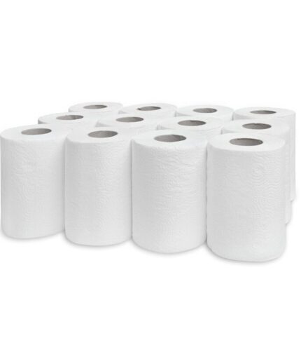 [70188] Essuie main en rouleaux en papier, 2 couche,blanc,perforé,122mx20cm,12 rlx
