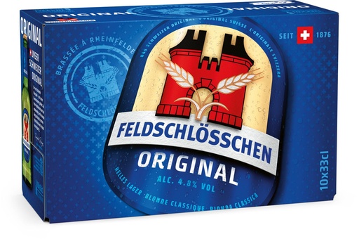 [30223] Feldschlösschen Original Biére Carton 10 x 0,33 l Bouteille Verre jetable