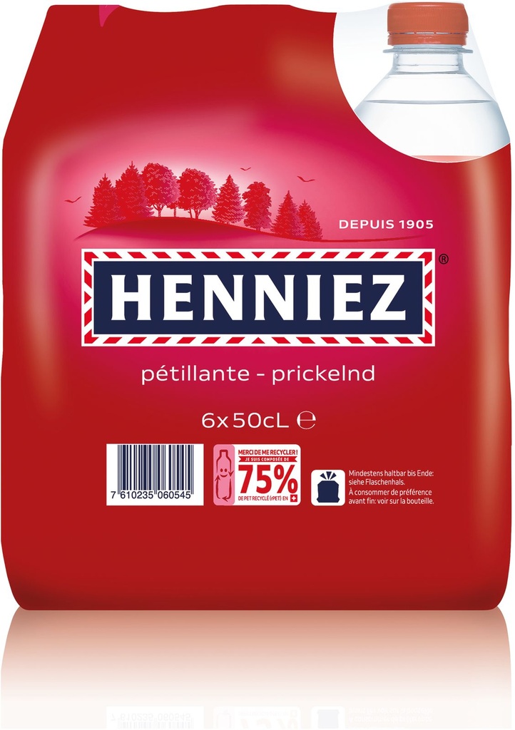Henniez Gazéifiée (Rouge) Tray 4 x 6 x 0,5 l Bouteille PET jetable
