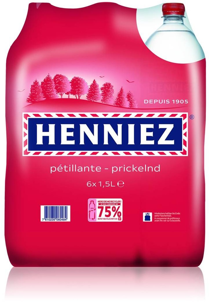 Henniez Gazéifiée (Rouge) Tray 6 x 1,5 l Bouteille PET jetable