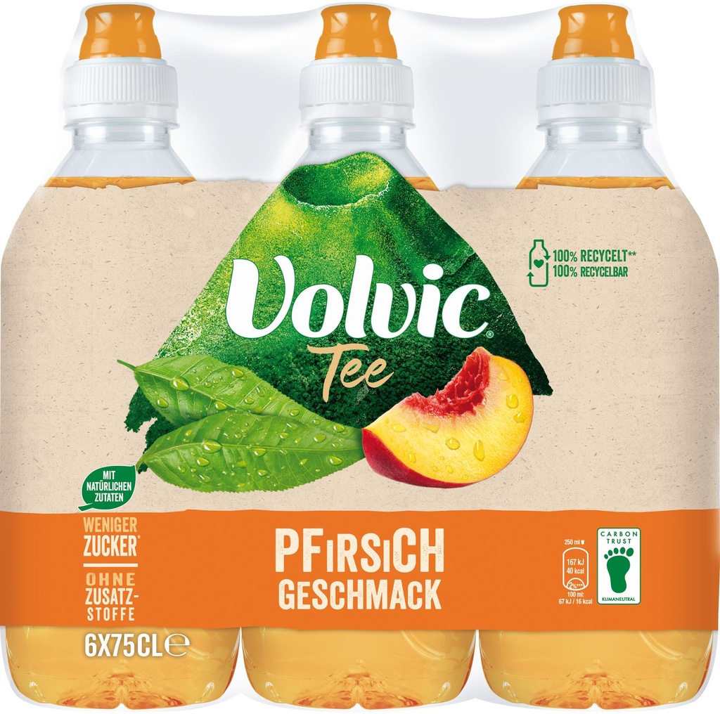 Volvic Thé Pêche Tray 6 x 0,75 l Bouteille PET jetable Sportscap