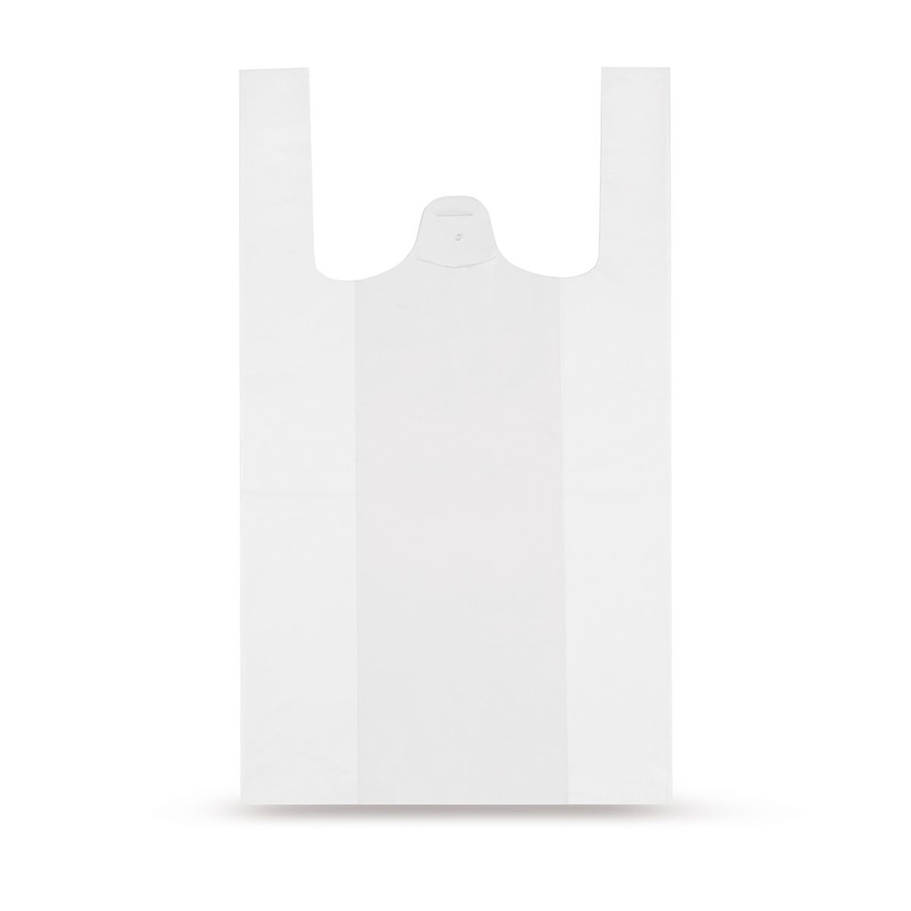 Sac Plastique bretelles blanc 13my PEHD 250+120 x 450 mm- 10 x 100=1000