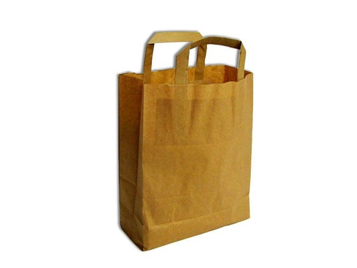 [70146] Sac Cabas papier Poignees Plates Kraft brun apprétè 22+10x29cm 250 Sacs