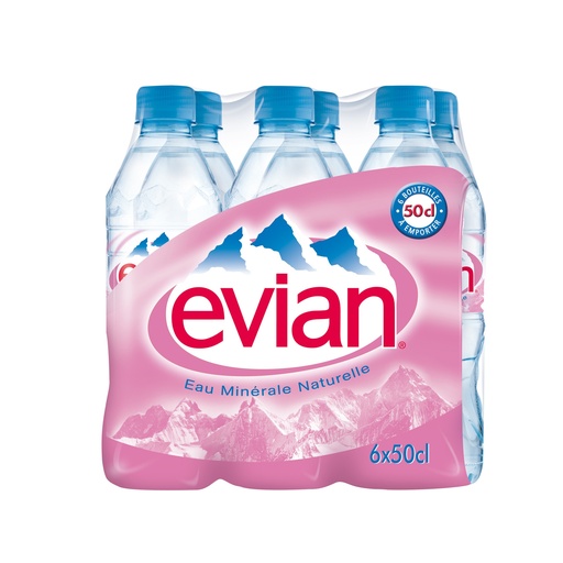 [10478] Evian Tray 4 x 6 x 0,5 l Bouteille PET jetable