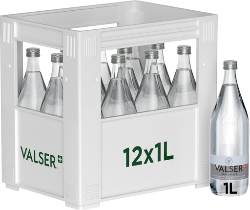[10563] Valser Plate Caisse 12 x 1,0 l Bouteille Verre réutilisable